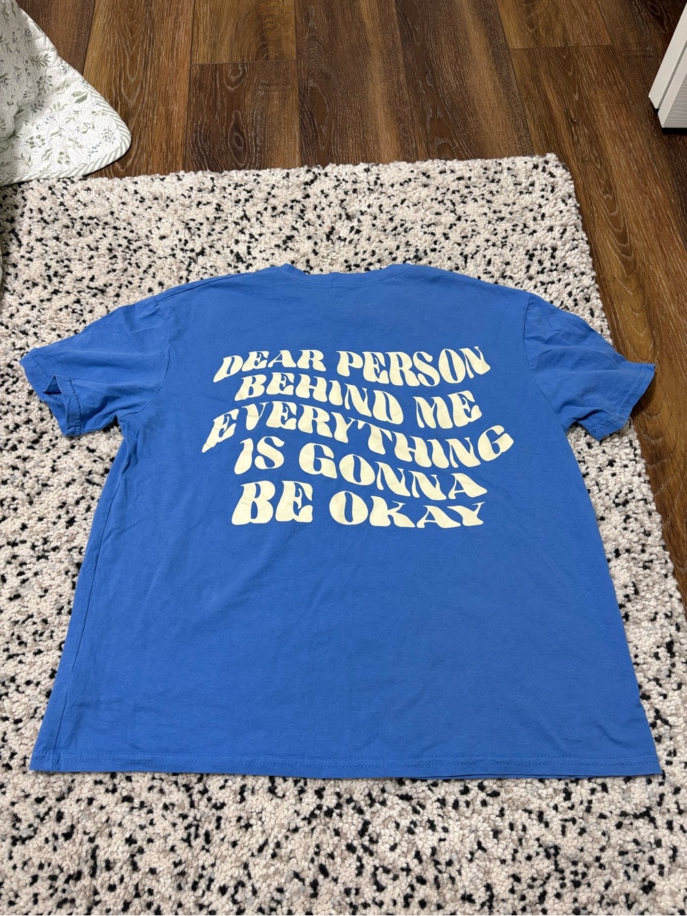 Edikted Blue Short-Sleeve Tee with Cream Positive Slogan